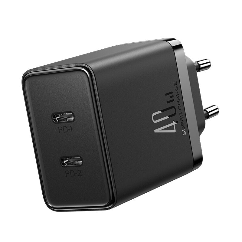 Network Charger Joyroom JR-TCF09, 40W, 3A, 2 x USB-C, Black 